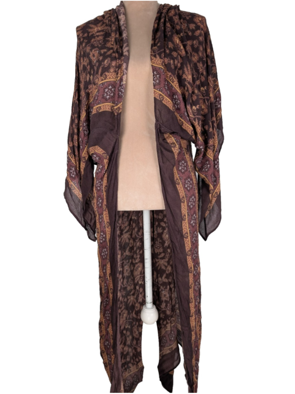 Sundance Kimono Duster Women M/L Brown Floral Bandana Print Boho Hippie Festival